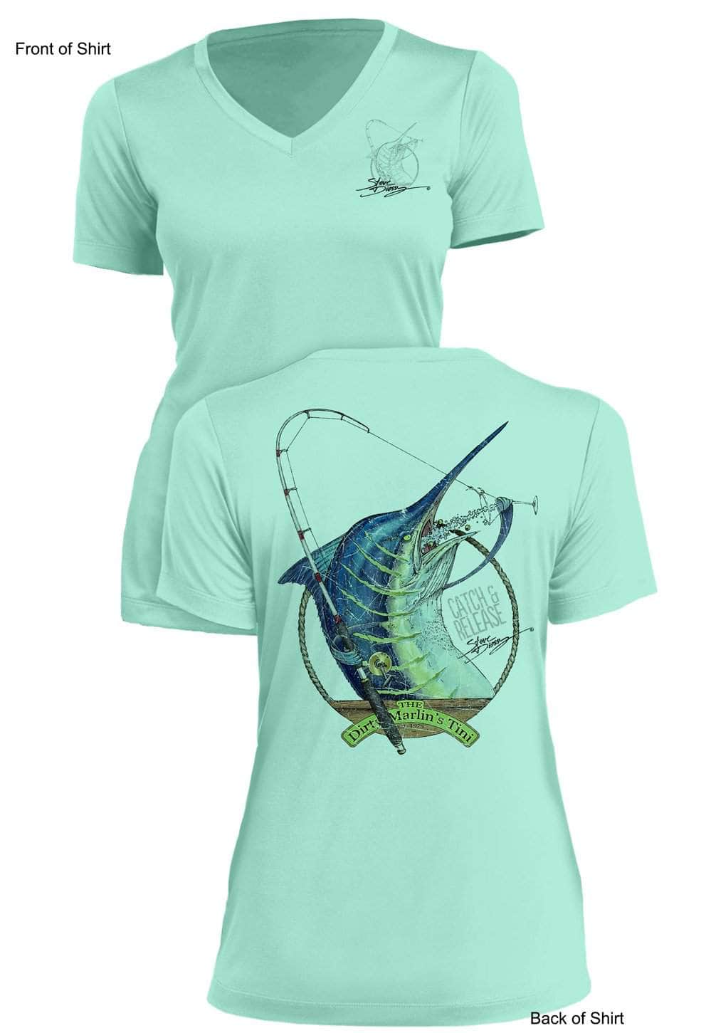 Dirty Marlin- Ladies Short Sleeve V-Neck-100% Polyester